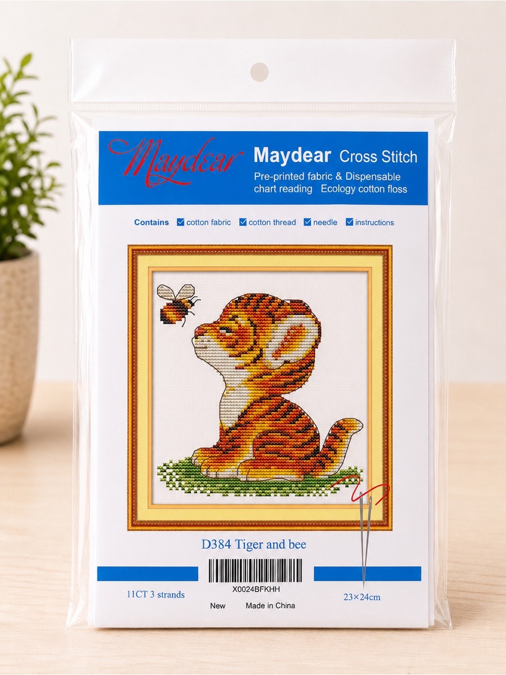 Tiger and Bee Cross Stitch Kit – Stamped Beginner Cross Stitch Kit - Picture 2 of 7